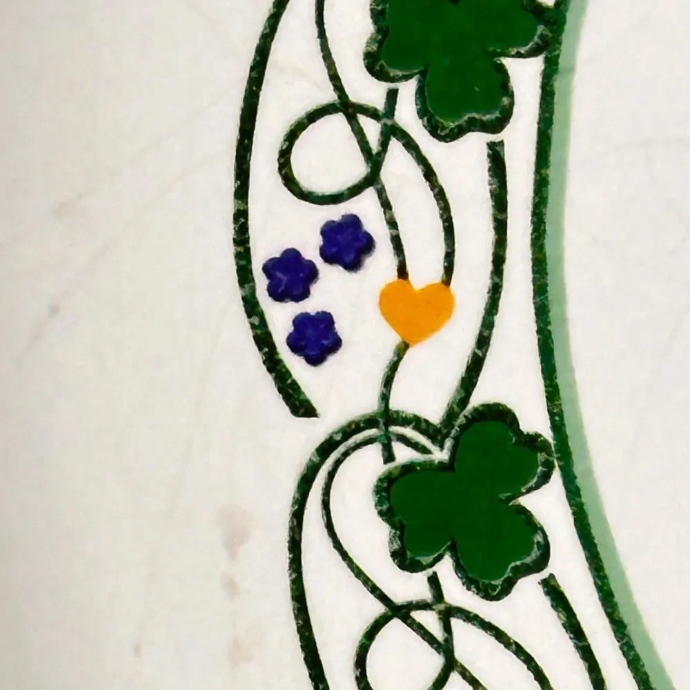 Vtg Ceramic Irish Hearth Blessing Pie Plate Fluted Green Shamrock Baking Dish
